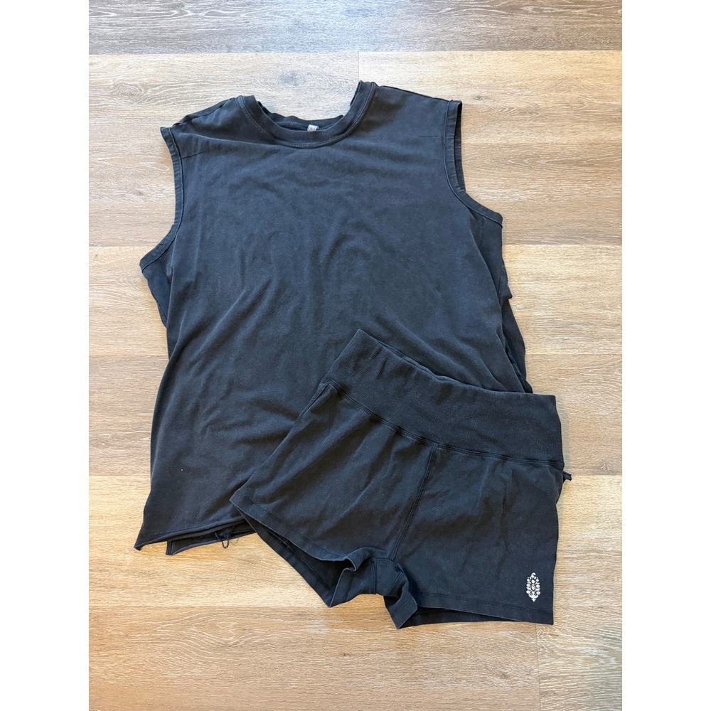Free People FP Movement Hot Shot Micro Set Black Tank and Shorts Size M